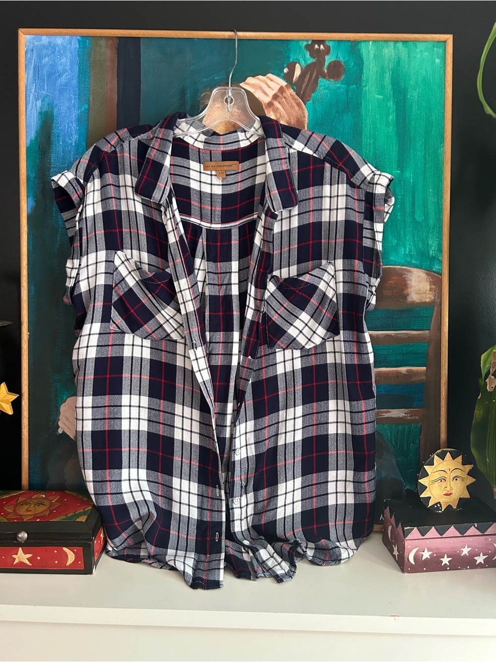Jacks Girlfriend Plaid Button Up Shirt Women L Oversized Grunge Preppy Top
